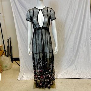 Floral Embroidered dotted Swiss mesh maxi duster